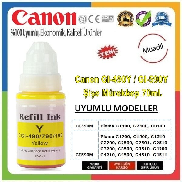 Canon Pixma G1400 GI-490Y Sarı İthal Muadil Mürekkep - 70 ML