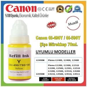 Canon Pixma G1400 GI-490Y Sarı İthal Muadil Mürekkep - 70 ML