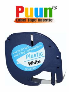 Puun DYMO LetraTag 59422  91201 PLASTİK BEYAZ ETİKETE SİYAH (S0721660) (12mm x 4M)