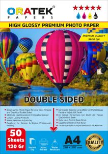 Papers Epson Yazıcılar için Premium Double Sided (Çift Taraflı) Parlak A4 Fotoğraf kağıdı 120 gr. 50 Yaprak