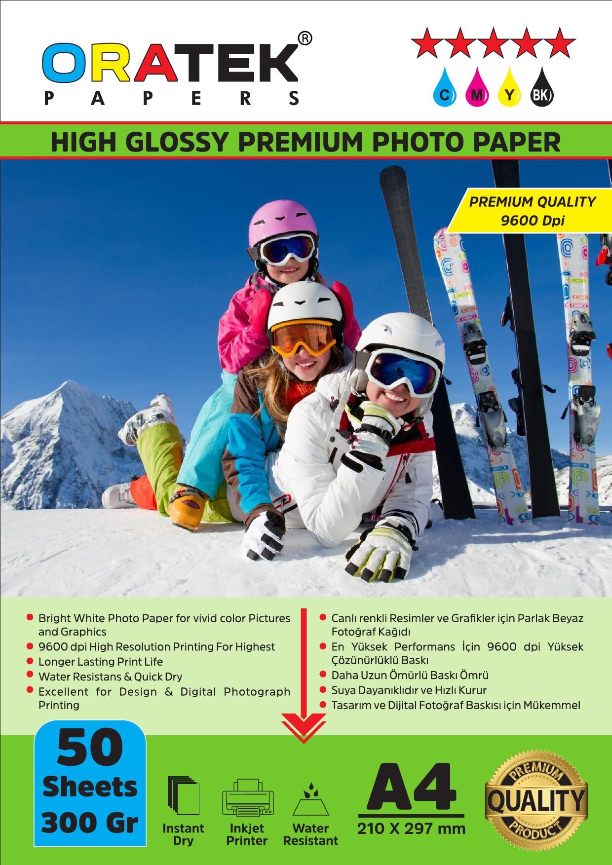 Papers Premium Double Sided (Çift Taraflı) Parlak A4 Fotoğraf kağıdı 300 gr. 50 Yaprak