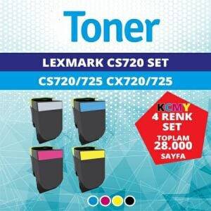 Lexmark CS725 CS720/725 Chipli BK-C-M-Y 4 Renk  İthal Muadil Toner Seti 7.000 Sayfa