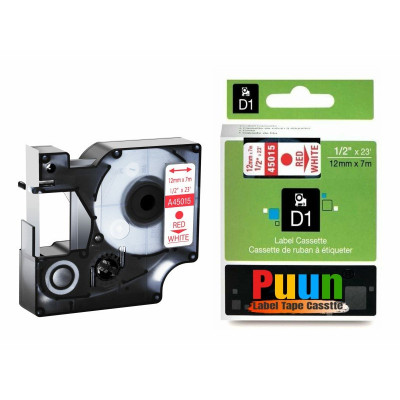 Puun Dymo D1 45015 S0720550 12mm X 7 Mt. Muadil Beyaz Etikete Kırmızı Yazı Şerit Etiket Kaseti LabelPOINT 100, 150, 200, 250, 300, 350
