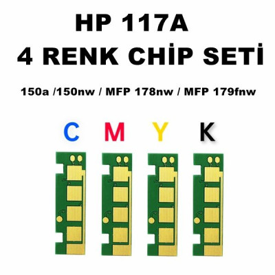 Hp Color Laser yazıcı MFP 178nw  117A 4 Renk 4 Renk Toner CHİP BKCMY