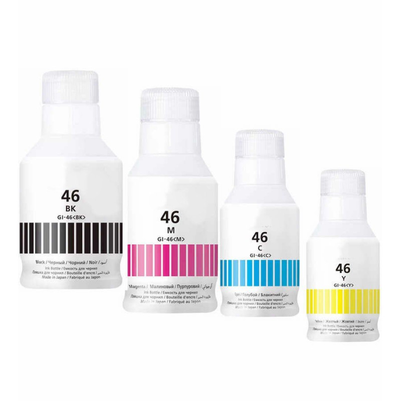 Canon Maxify GI-46 GX7050 1 Set 4 Renk İthal Muadil Pigmentli Mürekkep Seti  Siyah 170 ML - Renkliler 135 ML