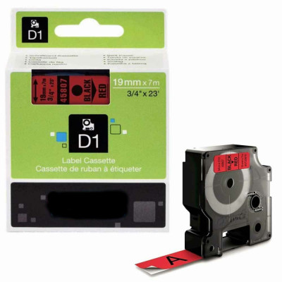 Dymo D1 45807 S0720870 19mm X 7 Mt. İthal Muadil Kırmızı Etikete Siyah Yazı Şerit Etiket Kaseti