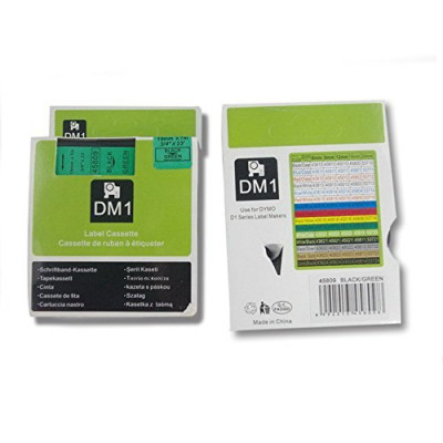Dymo D1 45809 S0720890 19 mm X 7 Mt. İthal Muadil Yeşil Etikete Siyah Yazı Şerit Etiket Kaseti