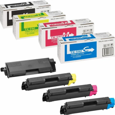 Kyocera FS-C2026MFP TK-590 Chipli 4 Renk İthal Muadil Toner Seti - Siyah 7.000 Sayfa / Renkliler 5.000 Sayfa