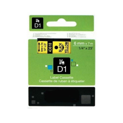 Dymo D1 43618 S0720790  6mm X 7 Mt. İthal Muadil Sarı Etikete Siyah Yazı Şerit Etiket Kaseti