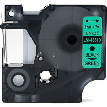 Dymo D1 43619  6mm X 7 Mt. İthal Muadil Yeşil Etikete Siyah Yazı Şerit Etiket Kaseti