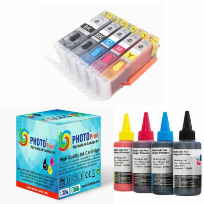 Canon Pixma İx6850 PGI-550XL CLI-551XL Uyumlu Kolay Dolan (Dolabilen Tıpalı Otoreset) Kartuş Seti - 5 Renk (Tam Dolu) + 5 Renk Mürekkep Seti