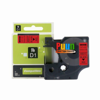Puun DYMO LabelManager Serisi Elektronik Etiketleme Makinesi D1  45017 S0720570 12mm X 7 Mt. Muadil Kırmızı Etikete Siyah Yazı Şerit Etiket Kaseti