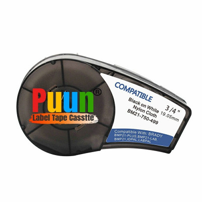 Puun Brady BMP21-LAB, BMP21-PLUS, M210, M210-LAB, M211  M21-750-499-WT-BK 110895 Naylon bez Güçlü Yapışkanlı Beyaz Üzerine Siyah 19.05MM x 4,88m Muadil Şerit Etiket Kaseti