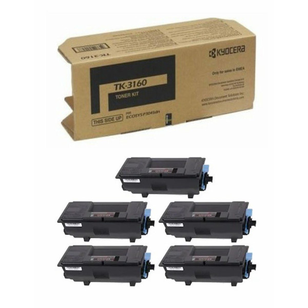 Kyocera Ecosys P3055dn TK-3160 Chipli Siyah İthal Muadil Toner 12.500 Sayfa 5 ADET