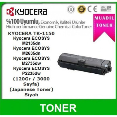 Kyocera Ecosys P2235dn TK-1150 Chipli Siyah İthal Muadil Toner 3.000 Sayfa