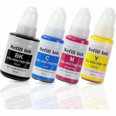 Canon Pixma G4410 GI-490 4 Renk Muadil Mürekkep Seti - Siyah 135 ML- Renkliler 70 ML