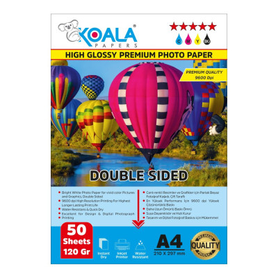 Epson 103 L3156 ile uyumlu Premium Parlak Çift Taraflı double Side A4 Fotoğraf kağıdı 120 gr. 50 Adet