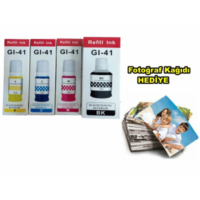 Canon GI-41 G2430 4 Renk Muadil Mürekkep Seti + Canon uyumlu 50 Adet Fotoğraf Kağıdı Hediye