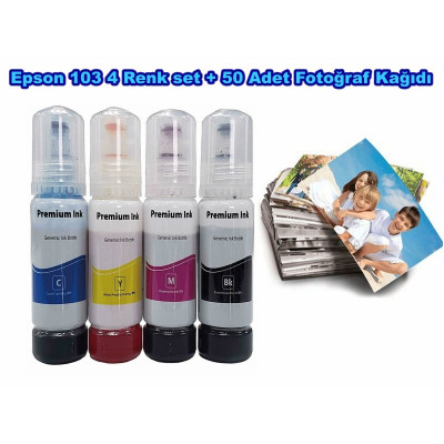 Epson 103 L3256 4 Renk Muadil Mürekkep Seti + Epson uyumlu 50 Adet Fotoğraf Kağıdı Hediye