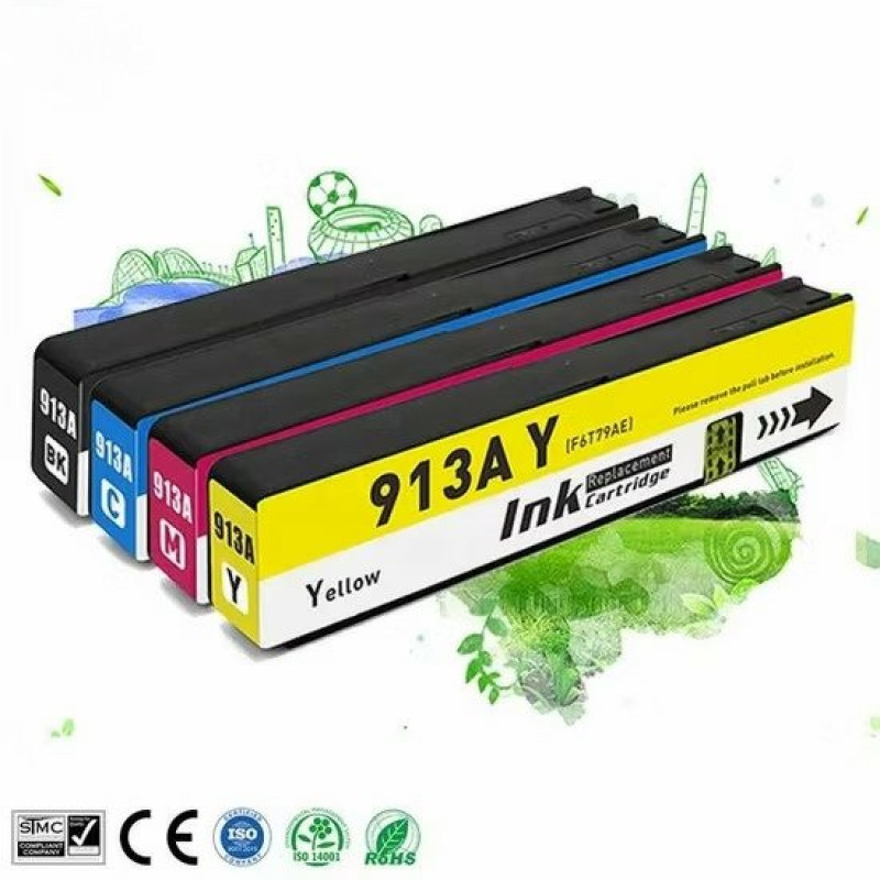 HP PageWide Pro 477dn 913A Chipli 4 Renk Muadil Kartuş Seti / Siyah 3.500 Sayfa / Renkliler 3.000 Sayfa