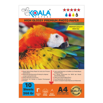 Epson 101 L6270 ile uyumlu Premium Parlak Çift Taraflı double Side A4 Fotoğraf kağıdı 260 gr. 10 Adet