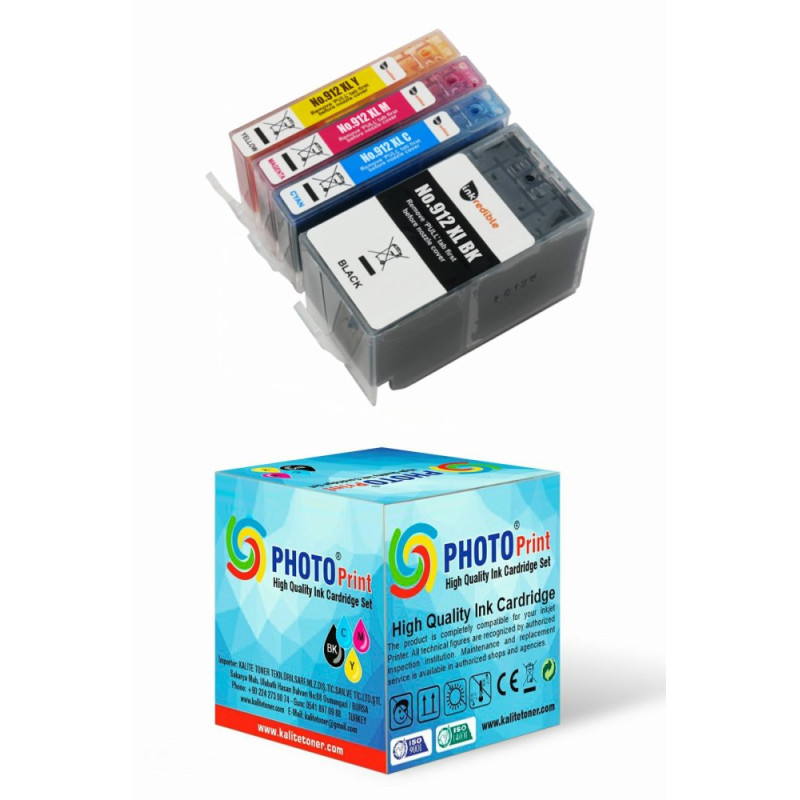 Photo Print OfficeJet Pro 8024e All-in-One 912XL-917XL 4 Renk Muadil Kartuş Seti 1.500 Sayfa