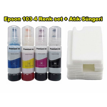 Epson 103 L1210 4 Renk Muadil Mürekkep Seti + Yazıcı Atık Ped Tankı Süngeri Waste Ink Ped