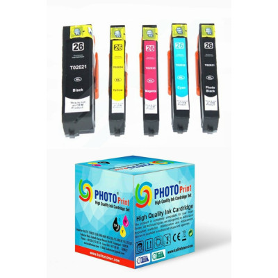 Epson XP-610 26XL T2621-2631-2632-2633-2634 5 Renk Muadil Kartuş Seti