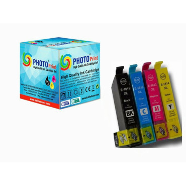 Photo Print® Epson Expression Home  T1811-1814XL Muadil Kartuş Set 4 Renk Takım