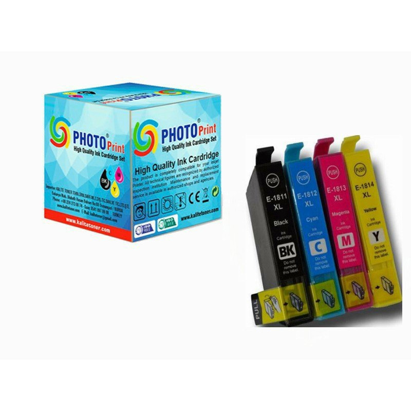 Photo Print® Epson Expression Home  T1811-1814XL Muadil Kartuş Set 4 Renk Takım