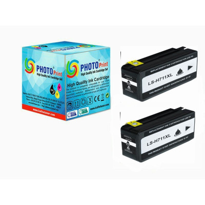 Photo Print® 711XL Siyah CZ133A Hp Designjet T120 / T520 Muadil Kartuş 2'li Paket 2000 sayfa