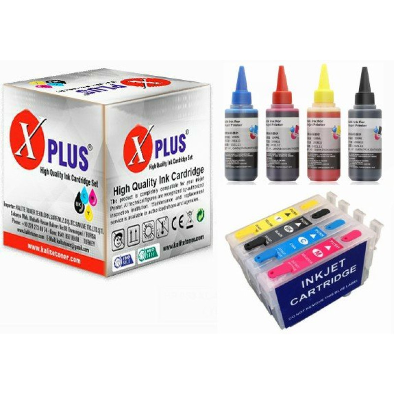 XPlus® Stylus DX7000F T0711-T0714 Muadil Kolay Dolan Kartuş + 4 x100 ml Renk Mürekkep Seti 500 sayfa