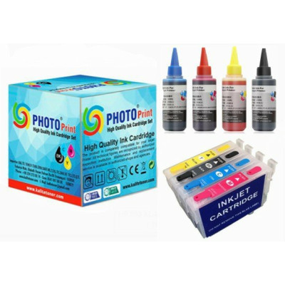 Photo Print® Stylus S21 T0711-T0714 Muadil Kolay Dolan Kartuş + 4 x100 ml Renk Mürekkep Seti 500 sayfa
