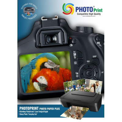 Photo Print Canon E414 için 100 Adet A4 Parlak Kuşe Kağıt 300 Gram (Tüm Mürekkepli ve laser Yazıcılar İçin)