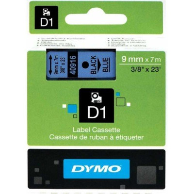 Dymo D1 40916 S0720710  9mm X 7 Mt. İthal Muadil Mavi Etikete Siyah Yazı Şerit Etiket Kaseti