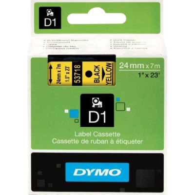 Puun Dymo D1 53718 S0720980 24 mm X 7 Mt. Muadil Sarı Etikete Siyah Yazı Şerit Etiket Kaseti