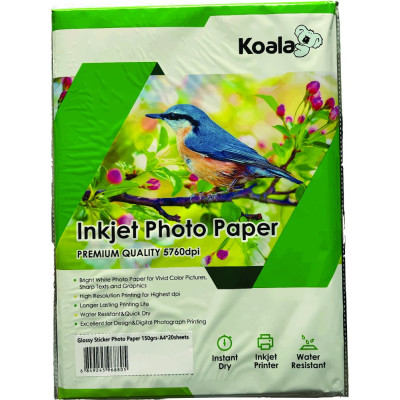 Epson ET-5800 ile uyumlu Yapışkanlı Adhesive Sticker Premium Parlak  A4 Fotoğraf kağıdı 150 gr. 20 Adet