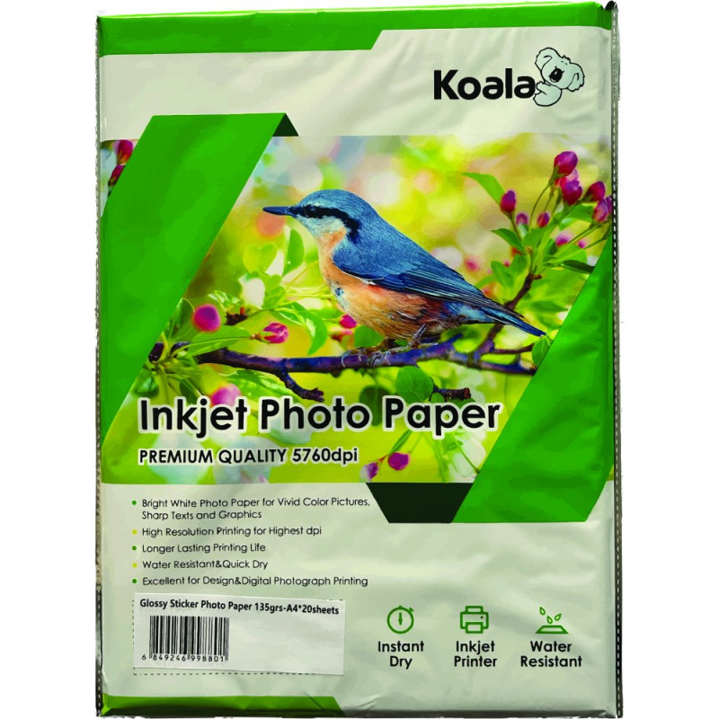 Epson ET-16600 ile uyumlu Yapışkanlı Adhesive Sticker Premium Parlak  A4 Fotoğraf kağıdı 135 gr. 20 Adet