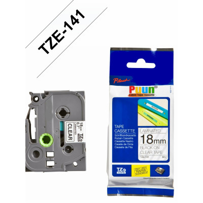 Brother P-Touch TZe-141 18mm Şeffaf üzerine Siyah Laminasyonlu Etiket (TZe Tape)