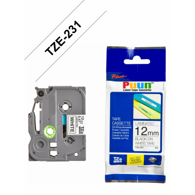 Brother P-Touch TZe-231 12mm Beyaz üzerine Siyah Laminasyonlu Etiket (TZe Tape)