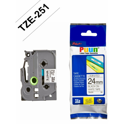 Puun Brother P-Touch TZE-251 24mm X 8m Beyaz Üzerine Siyah Muadil Laminasyon Etiket Şeridi