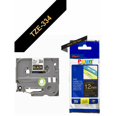  Brother P-Touch TZe-334 12mm Siyah üzerine Altın Laminasyonlu İthal Muadil Etiket (TZe Tape)