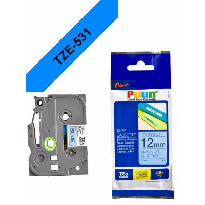 Brother P-Touch TZe-531 12mm Mavi üzerine Siyah Laminasyonlu Etiket (TZe Tape)
