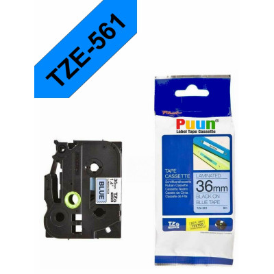 Puun Brother P-Touch TZE-561 36mm X 8m Mavi Üzerine Siyah Muadil Laminasyon Etiket Şeridi