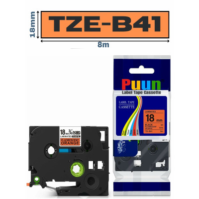 Puun Brother P-Touch TZE-B41 18mm X 8m Fosforlu Turuncu Orange Üzerine Siyah Muadil Laminasyon Etiket Şeridi