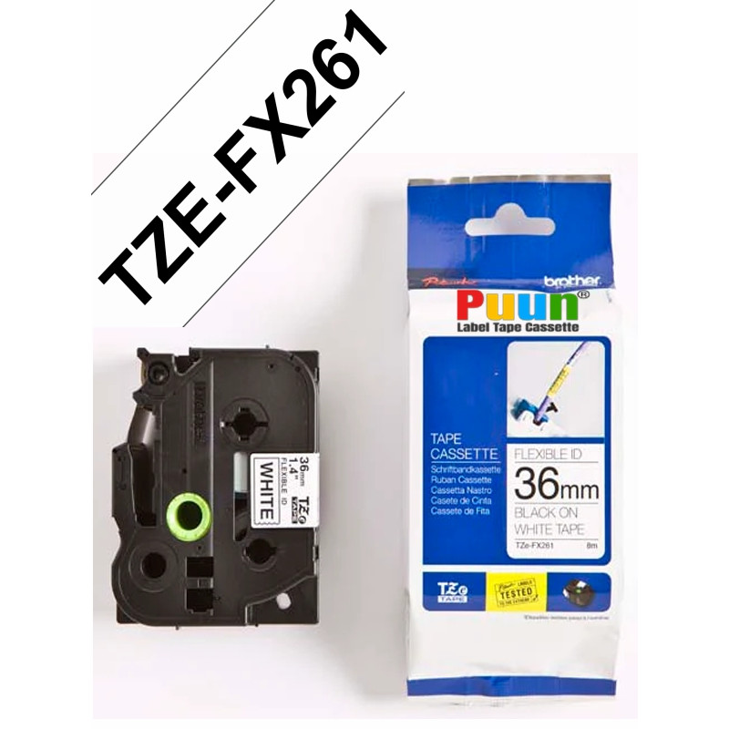 Brother P-Touch TZe-FX261 36mm Beyaz üzerine Siyah Esnek Laminasyonlu Etiket (TZe Tape)