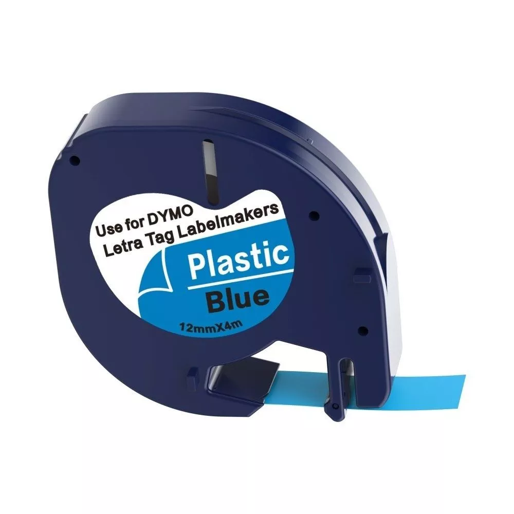 Dymo Letratag Bant 59426 91205 12mmX4m Plastik Mavi Etikete Siyah Yazı Şerit Etiket İthal Muadil Kaseti